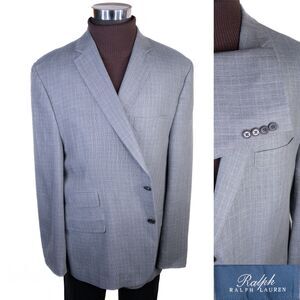 Lauren Ralph Lauren Silk Wool Sz 48R Sport Coat Jacket Blazer Check Two Button